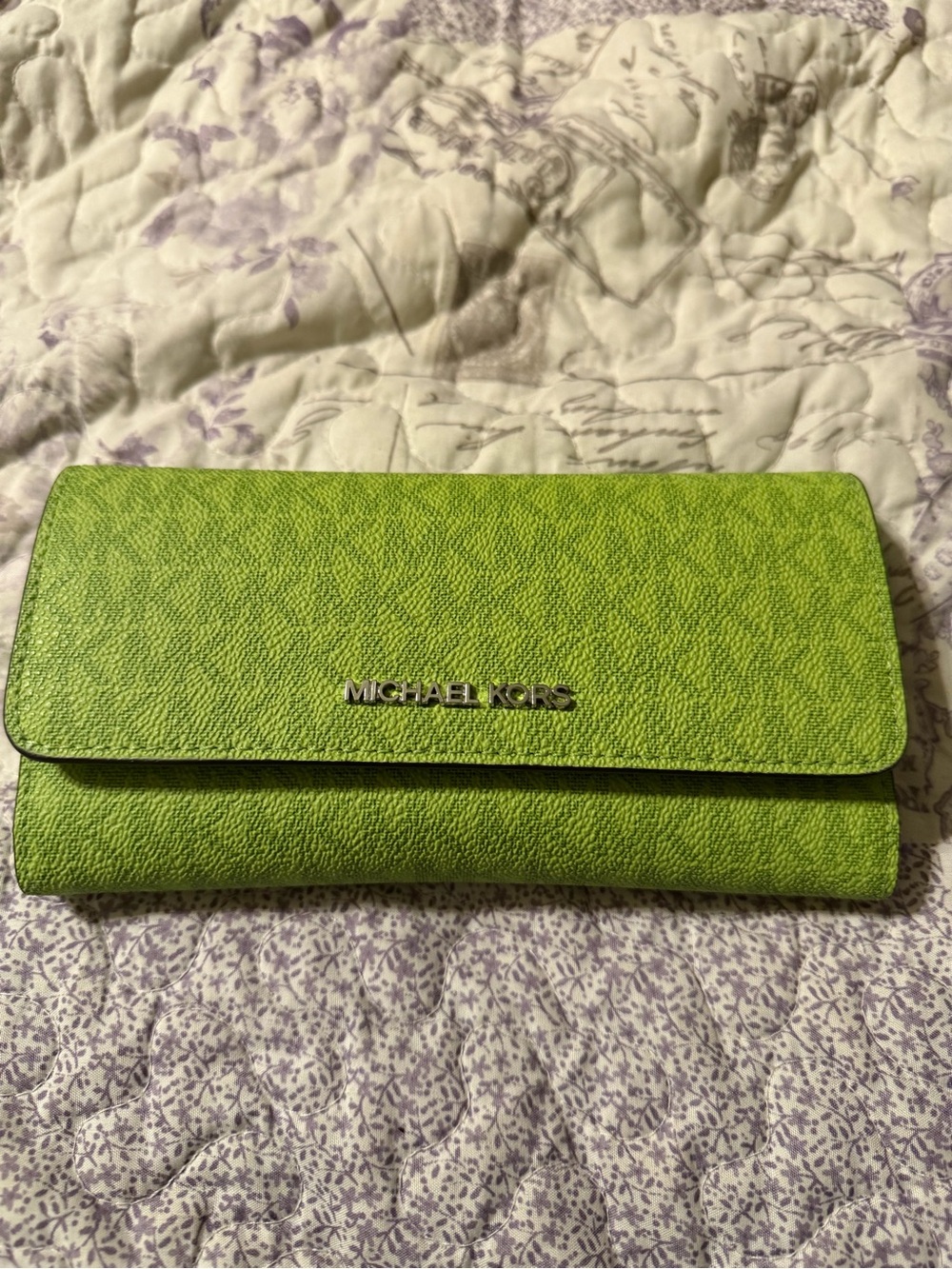Michael Kors Bright Lime Green Pebbled Leather Clutch